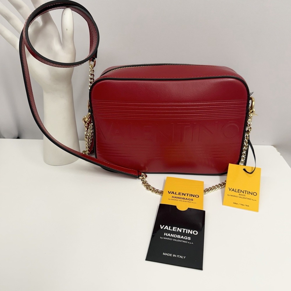 Valentino By Mario Valentino Leather Purse Red Camera Bag NWT Babette Italy